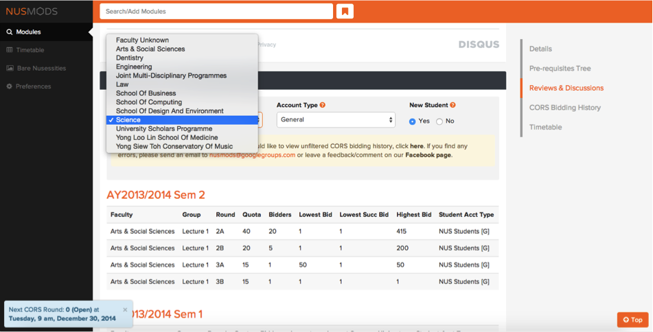 Filter CORS Bidding History